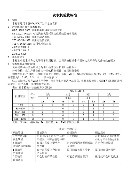 洗衣机检验标准