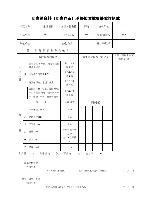 沥青道路工程表格