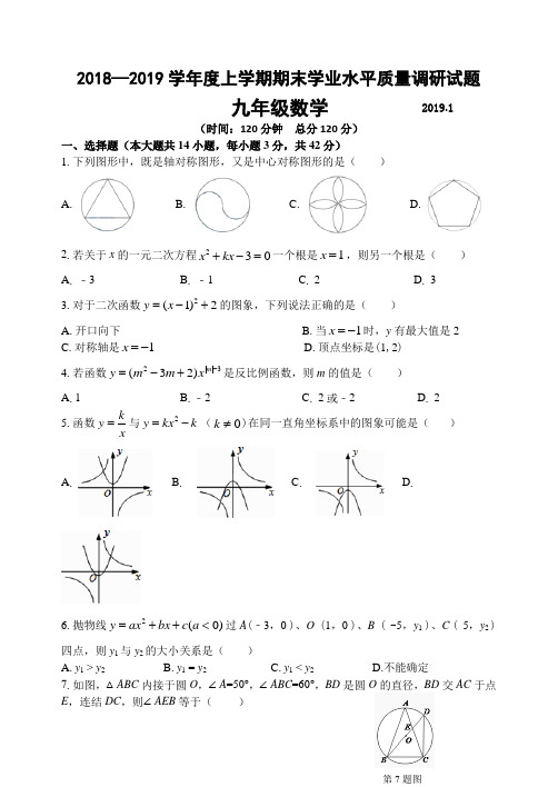 山东省临沂市罗庄区2018—2019学年度上学期期末学业水平质量调研试题九年级数学