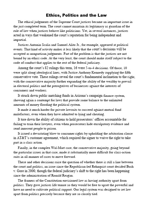 Ethics, Politics and the Law 《New York Times》