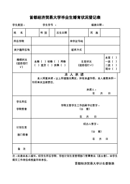 首都经济贸易大学毕业生婚育状况登记表【模板】