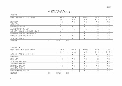 中医体质辨识分析量表(问卷用)