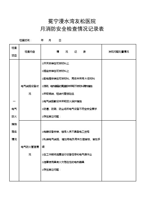 医院月消防安全检查情况记录表