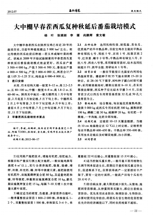 大中棚早春茬西瓜复种秋延后番茄栽培模式