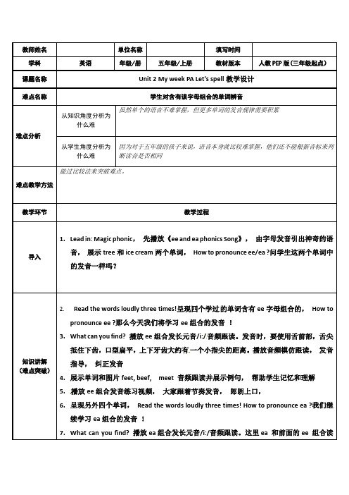 五年级上册Unit 2 Let's spell 教学教案教学设计