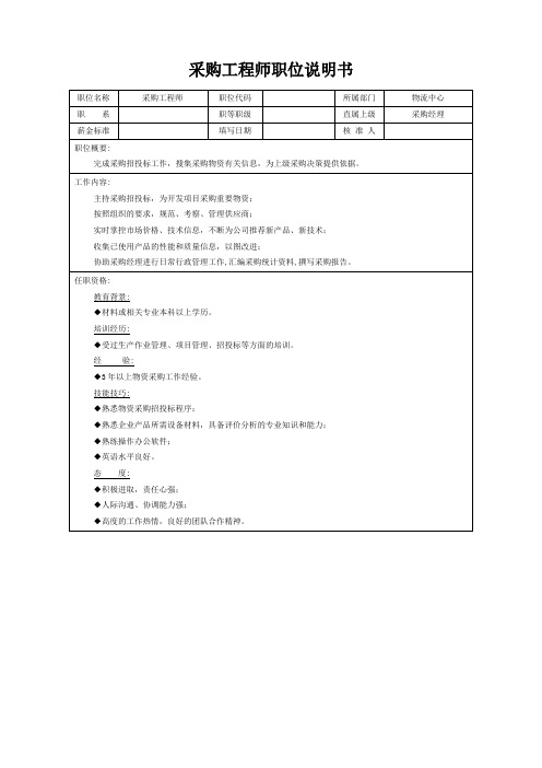 采购工程师职位说明书(标准版)