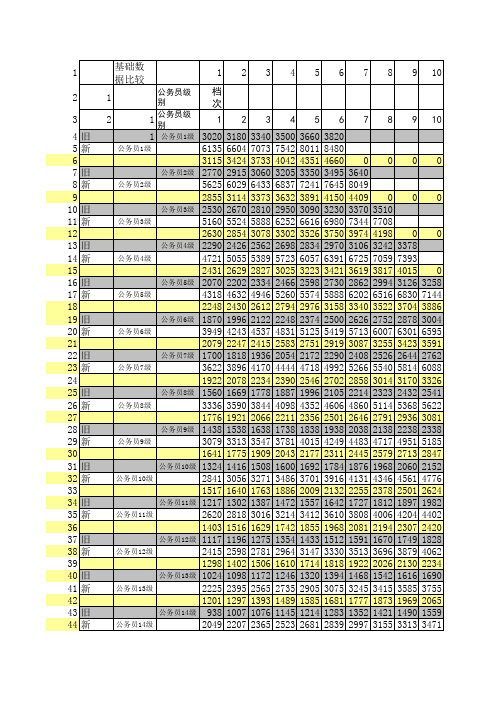 2015年在职人员调整工资标准新旧对比表2