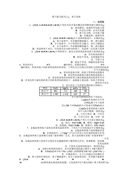 高二化学人教版选修三课下能力提升(九) 离子晶体Word版含答案