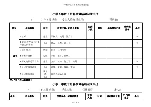 小学科学五年级下册活动记录表