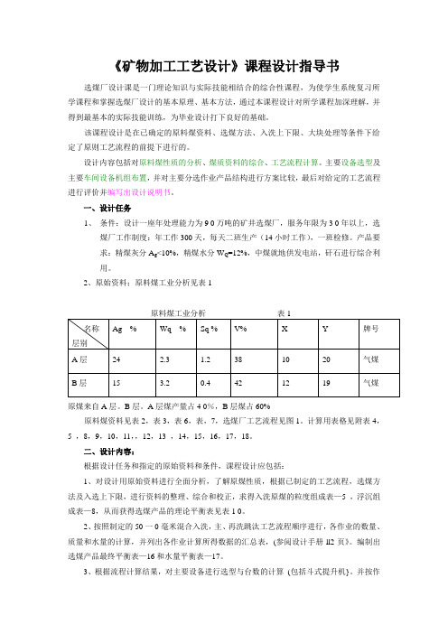 矿物加工工艺设计课程设计指导书