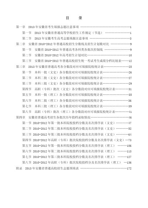 2013年高考报考专业指南(安徽省)目录