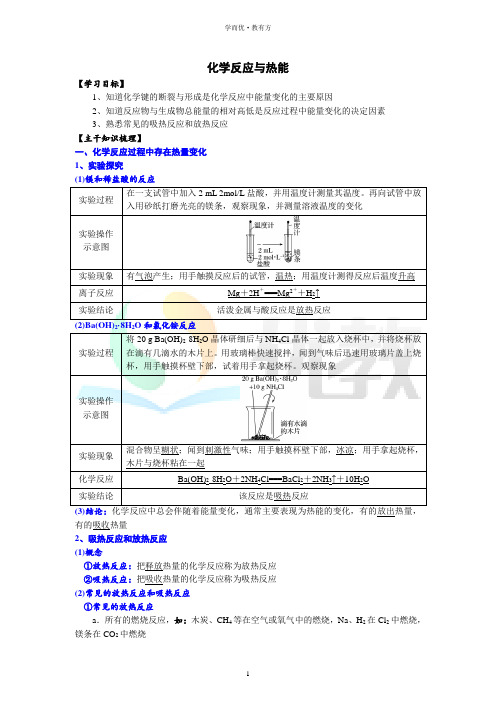 高二化学选修1_《化学反应与热能》精品讲义