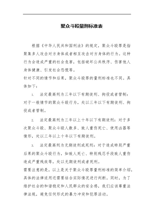 聚众斗殴量刑标准表