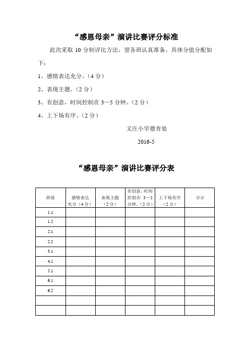 演讲比赛评分标准及评分表