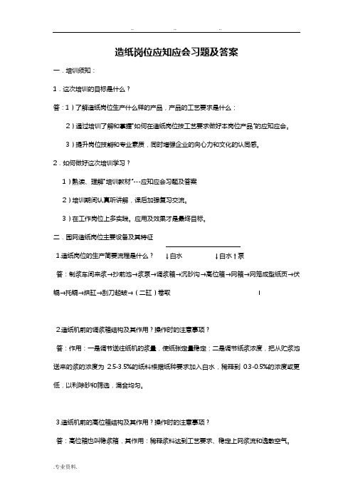 造纸岗位应知应会习题与答案