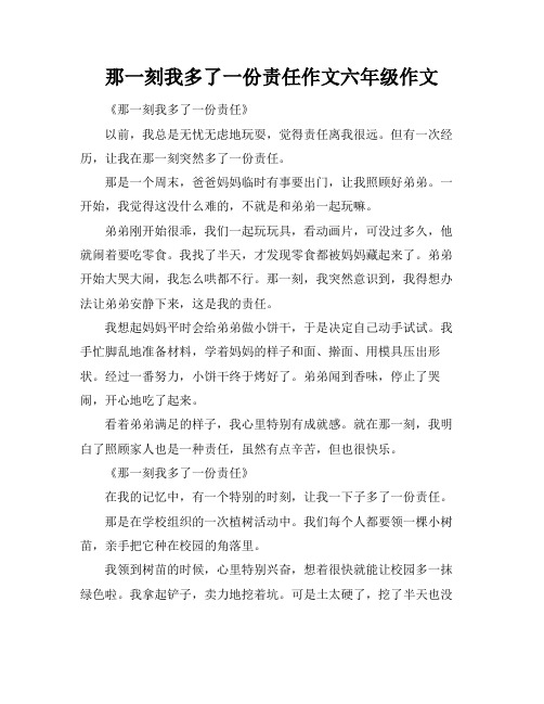 那一刻我多了一份责任作文六年级作文