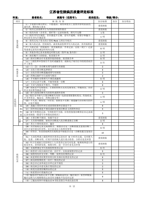 江苏省住院病历质量评定标准