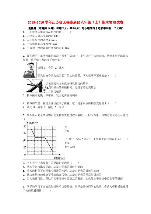 江苏省无锡市新区2015-2016学年八年级物理上学期期末试题(含解析) 新人教版