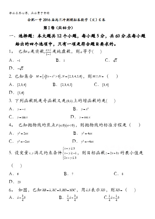 安徽省合肥市第一中学2016届高三下学期冲刺模拟卷(C)数学(文)试题 含答案