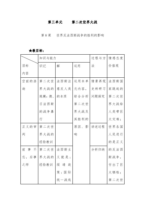 [精品]新人教版选修三高中历史3-8世界反法西斯战争胜利的影响优质课教案