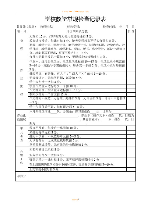 教学常规检查记录表