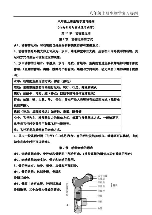 北师大版八年级上册生物知识点总结