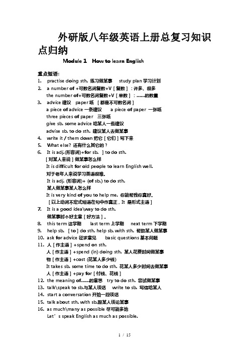 外研版八年级英语上册总复习知识点归纳