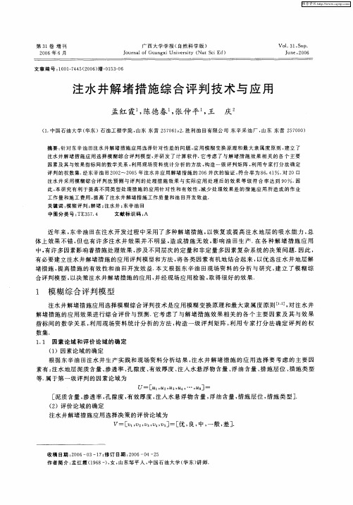 注水井解堵措施综合评判技术与应用