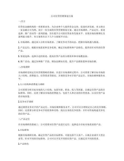 公司信贷营销策划方案