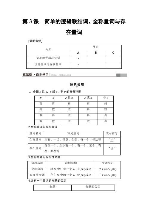 高考一轮江苏数学(文)(练习)第1章 第3课 简单的逻辑联结词、全称量词与存在量词  