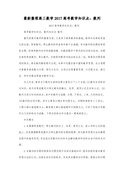 最新整理高三数学2017高考数学知识点:数列.docx