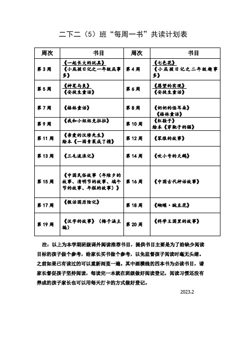 二下每周一书推荐阅读