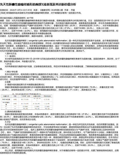 先天性肺囊性腺瘤样畸形的胸部X线表现及其诊断价值分析