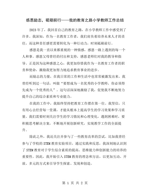 感恩励志,砥砺前行——我的教育之路小学教师工作总结