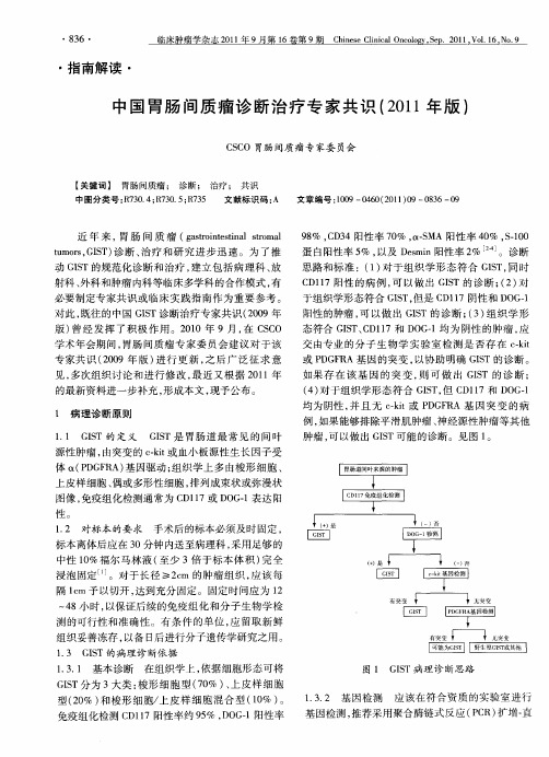 中国胃肠间质瘤诊断治疗专家共识(2011年版)