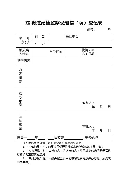 纪检监察受理信(访)登记表