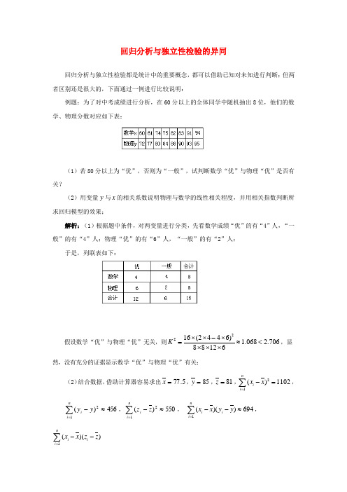 高中数学第一章统计案例1.2回归分析与独立性检验的异同素材