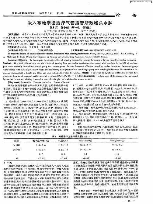 吸入布地奈德治疗气管插管所致喉头水肿