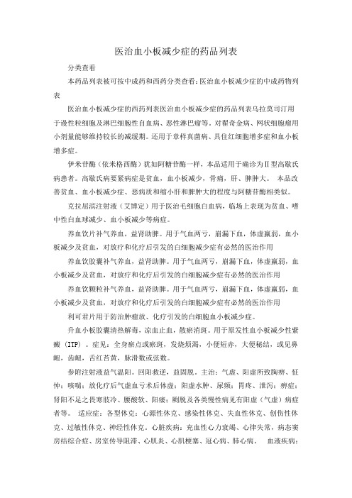 医治血小板减少症的中成药物列表