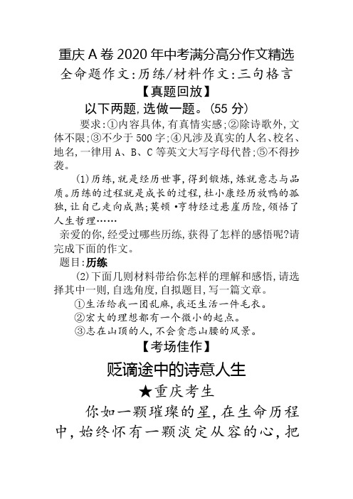 贬谪途中的诗意人生 重庆A卷2020年中考满分作文