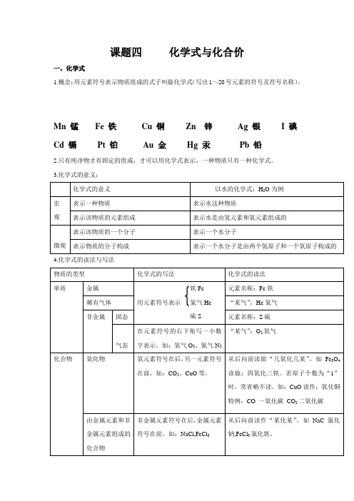 化学式与化合价知识点