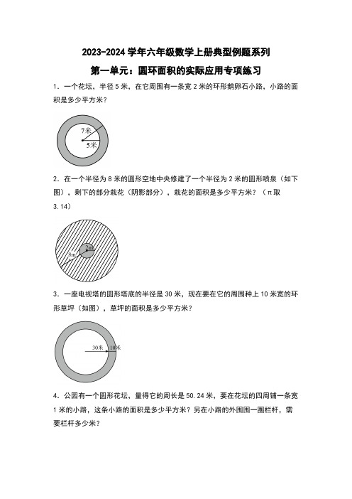 北师大版六年级数学上册第一单元：圆环面积的实际应用专项练习(原卷版+解析)