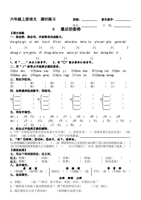 苏教版六年级语文上册_第6课_最后的姿势_课时练习