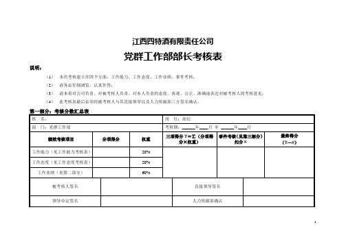 正略钧策—四特酒—绩效考核表-党群工作部部长