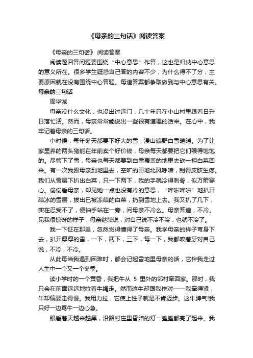 《母亲的三句话》阅读答案