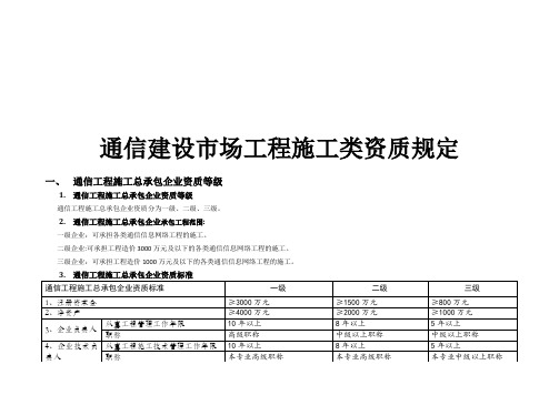 通信建设市场工程施工类资质规定