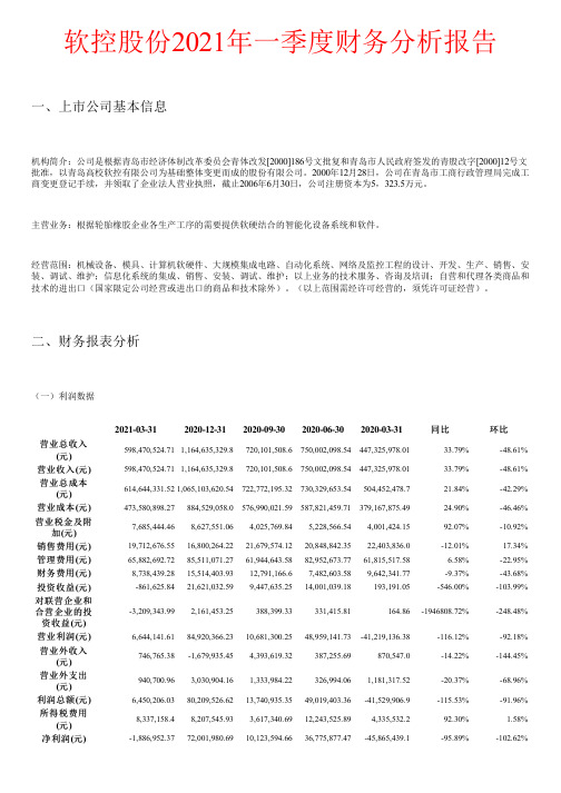 软控股份2021年一季度财务分析报告