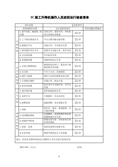 6.SC-施工升降机操作人员班前运行检查清单-模板