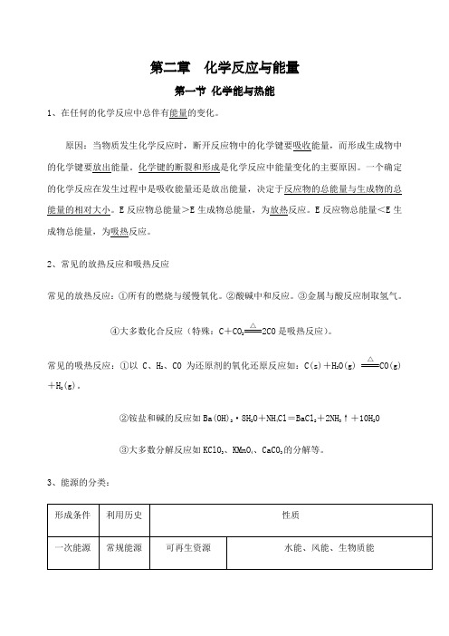 高中化学必修二化学反应与能量知识点总结