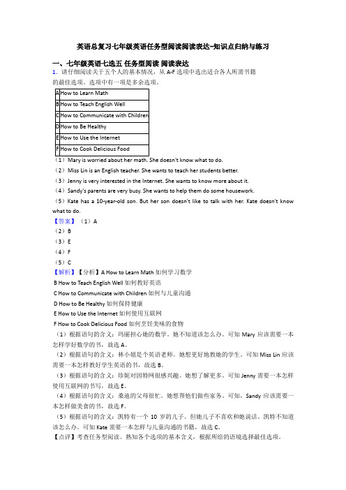 英语总复习七年级英语任务型阅读阅读表达-知识点归纳与练习